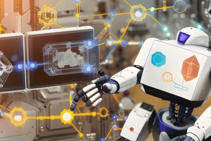 Grafik, die die Zukunft der Technologien Künstliche Intelligenz, Robotik und Blockchain zeigt.