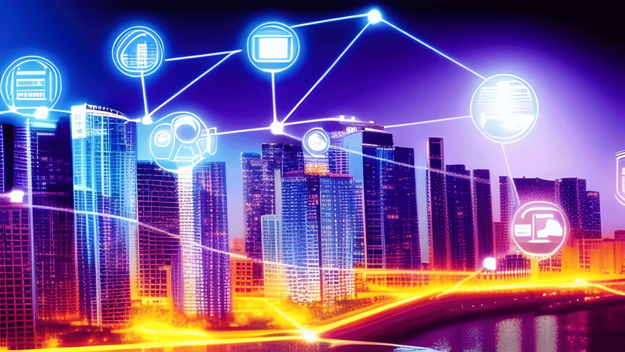 Grafik, die die Entwicklung, Trends und Zukunft smarter Städte und urbaner Technologien darstellt.