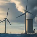 Grafische Darstellung der globalen Energiekrise mit Symbolen für erneuerbare Energien, fossile Brennstoffe und Klimawandel.