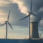 Die Energiekrise: Herausforderungen, Entwicklungen und Ausblicke Grafische Darstellung der globalen Energiekrise mit Symbolen für erneuerbare Energien, fossile Brennstoffe und Klimawandel.