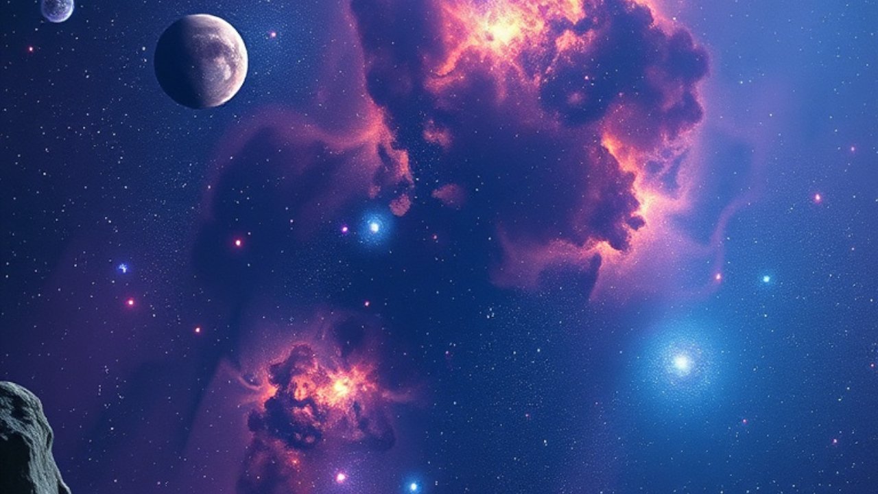 Ein atemberaubender Blick auf das Universum mit leuchtenden Galaxien, Sternen und Nebeln, die die unendliche Weite des Kosmos darstellen.