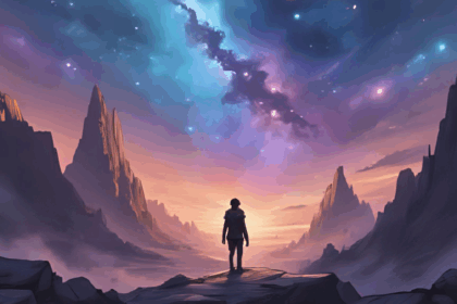 Hypothetisches Szenario der Unsterblichkeit: Einsame Person blickt in unendliche Weiten des Weltraums